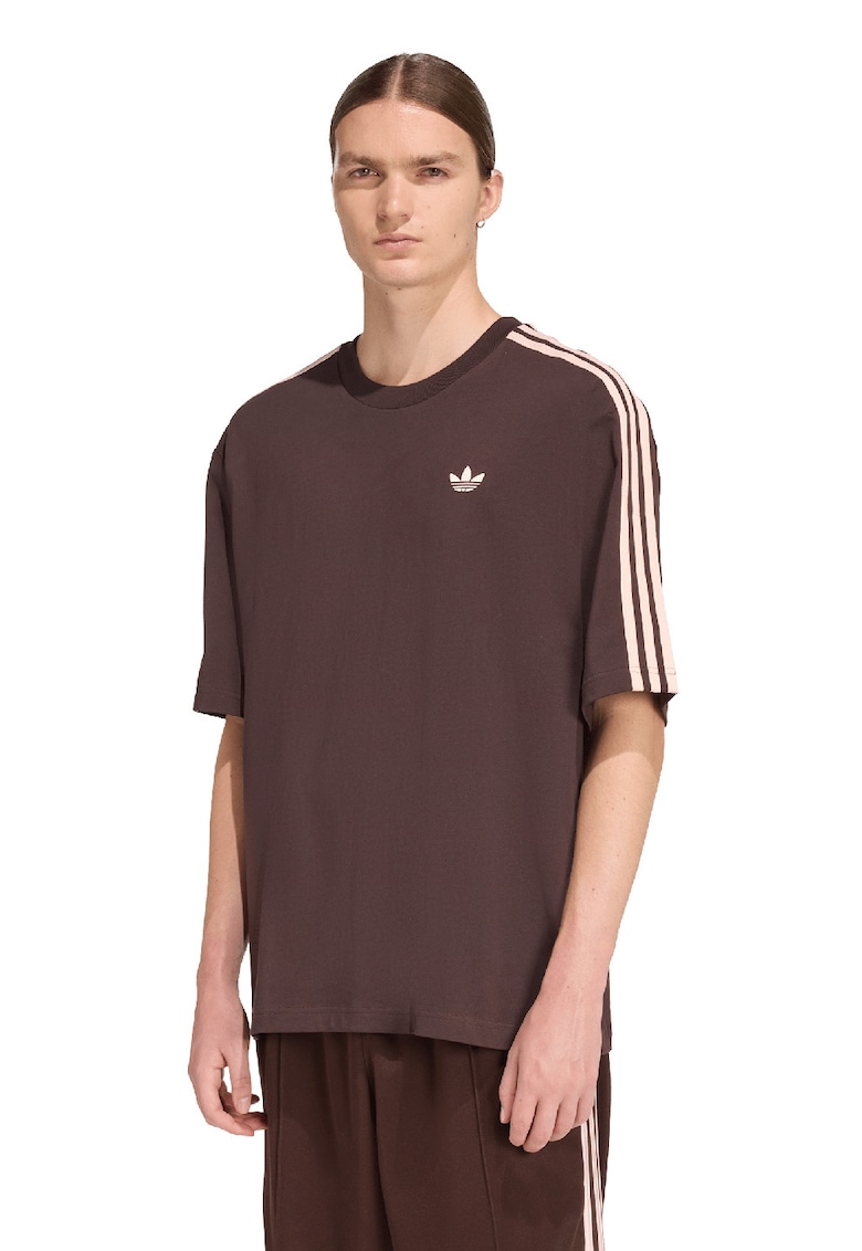 Tricou cu logo discret 3 Stripes - Maro inchis/Maro deschis