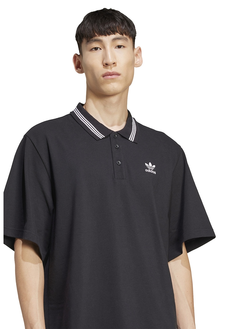 Tricou polo lejer cu logo - Alb/Negru