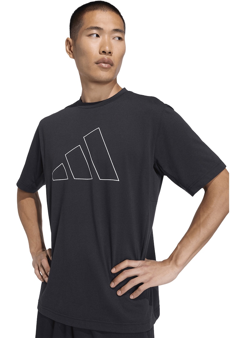Tricou regular fit cu imprimeu logo - pentru fitness - Negru