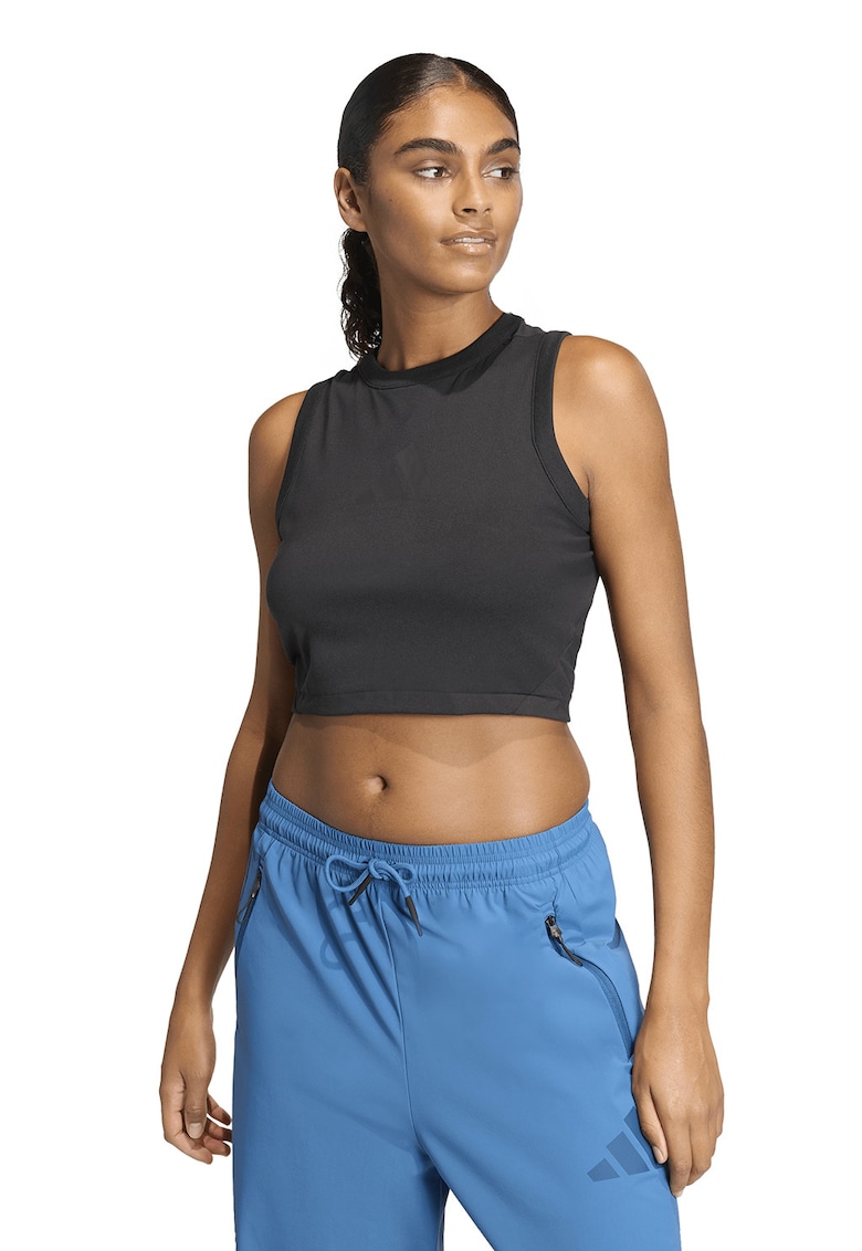 Top crop cu imprimeu logo - Negru stins