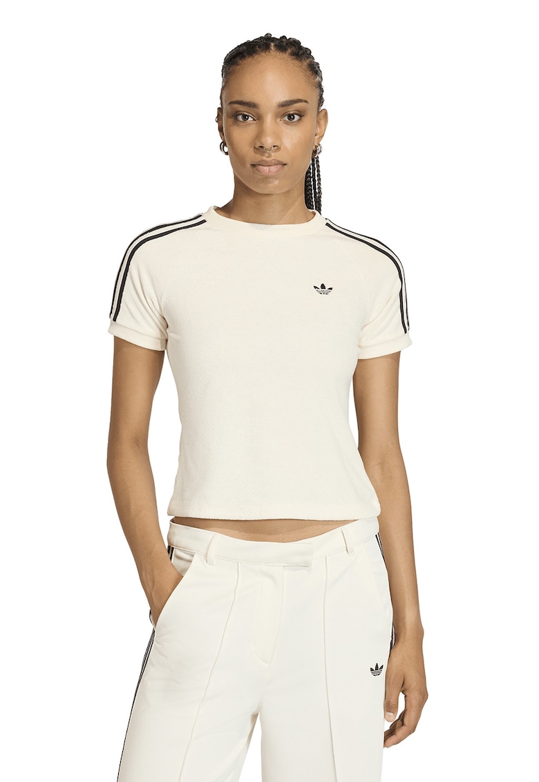 Tricou regular fit cu decolteu la baza gatului - Alb fildes/Negru