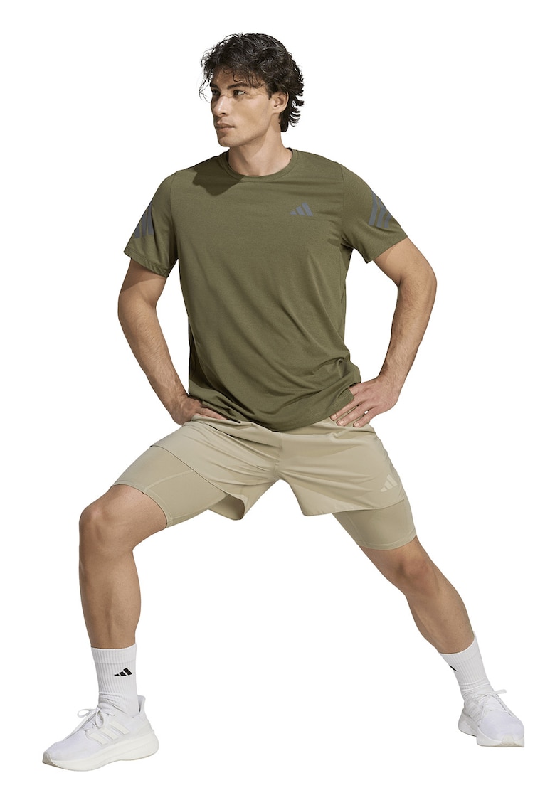 Tricou cu decolteu la baza gatului si logo - pentru alergare - Verde masliniu