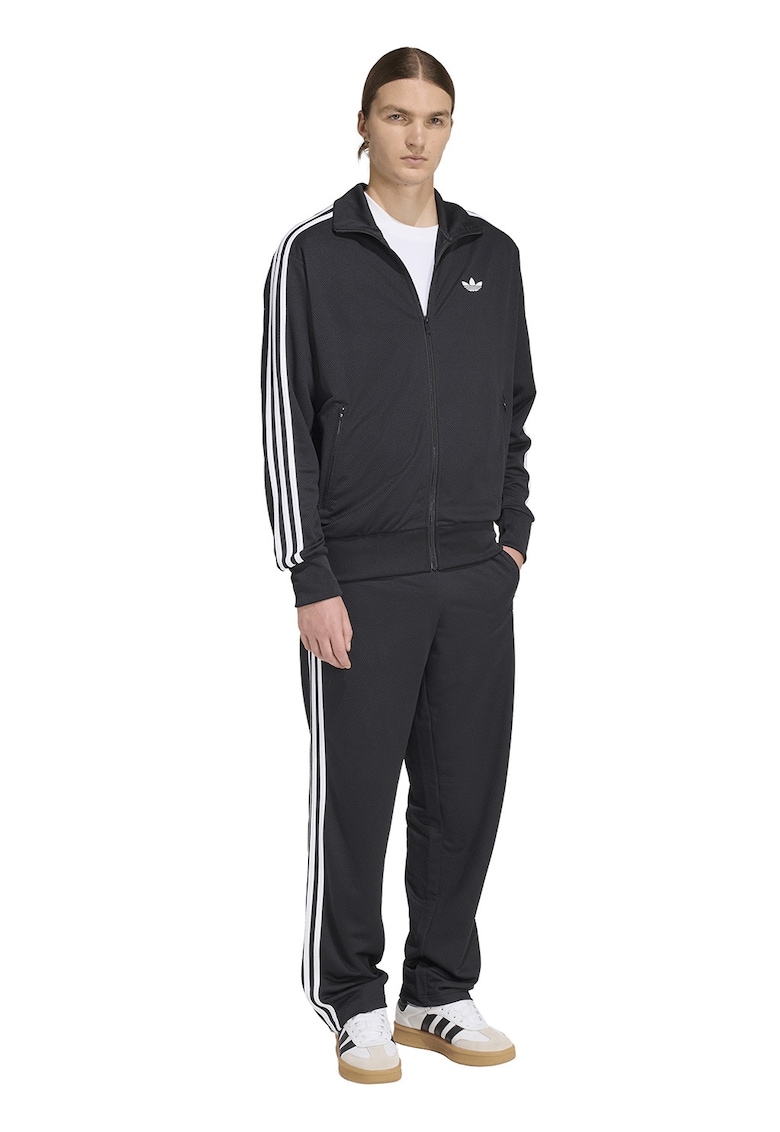 Pantaloni de trening cu aspect texturat si terminatii cu fermoar - Alb/Negru