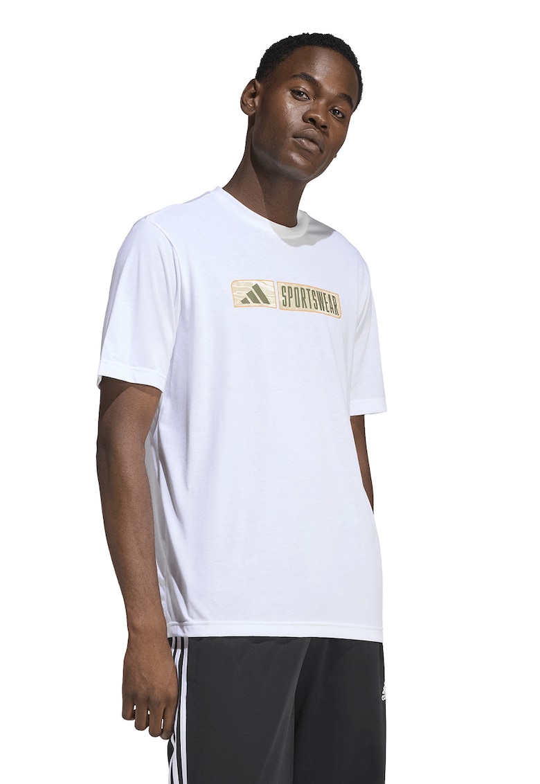 Tricou lejer cu imprimeu logo - Bej/Alb optic