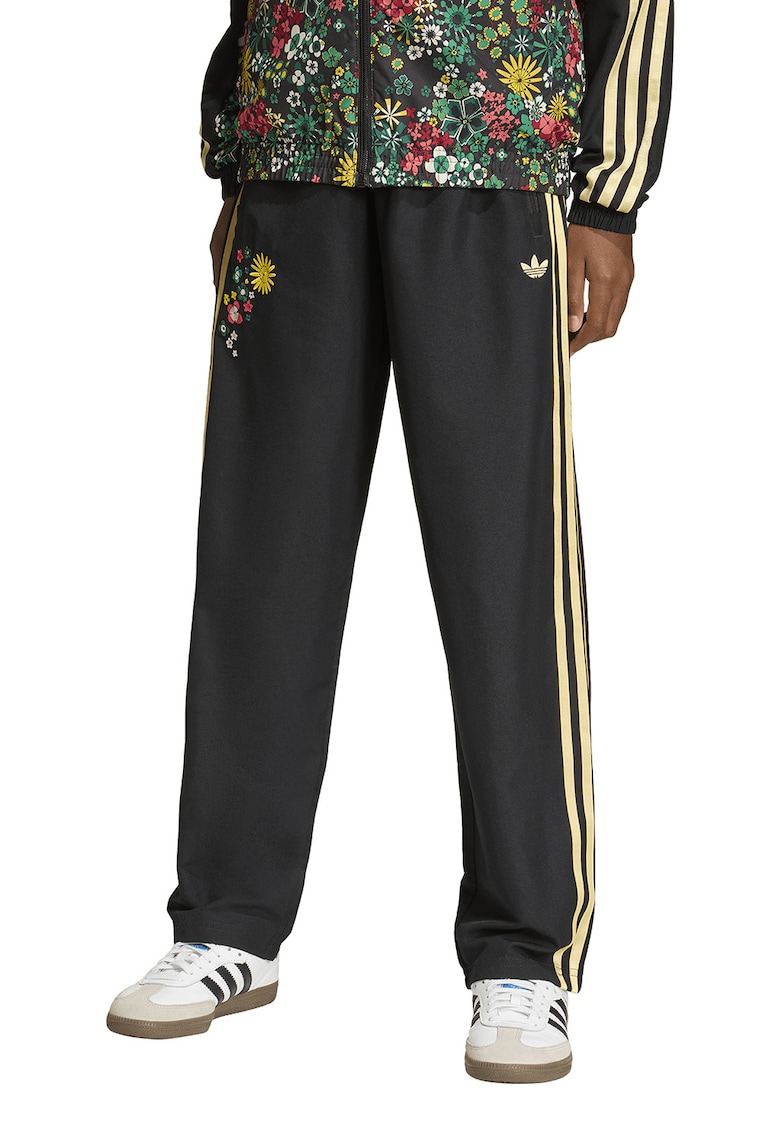 Pantaloni de trening cu talie inalta si broderie - Negru/Galben