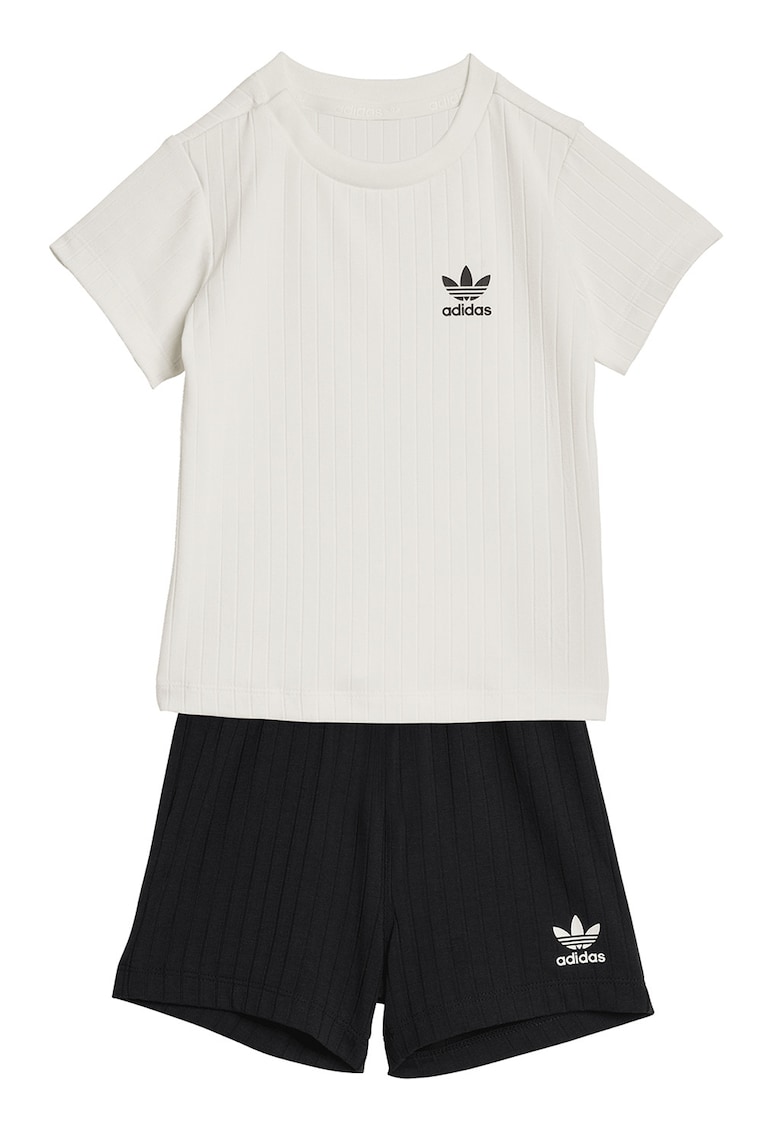 Set de pantaloni scurti si tricou din amestec de modal cu striatii - Negru/Alb murdar