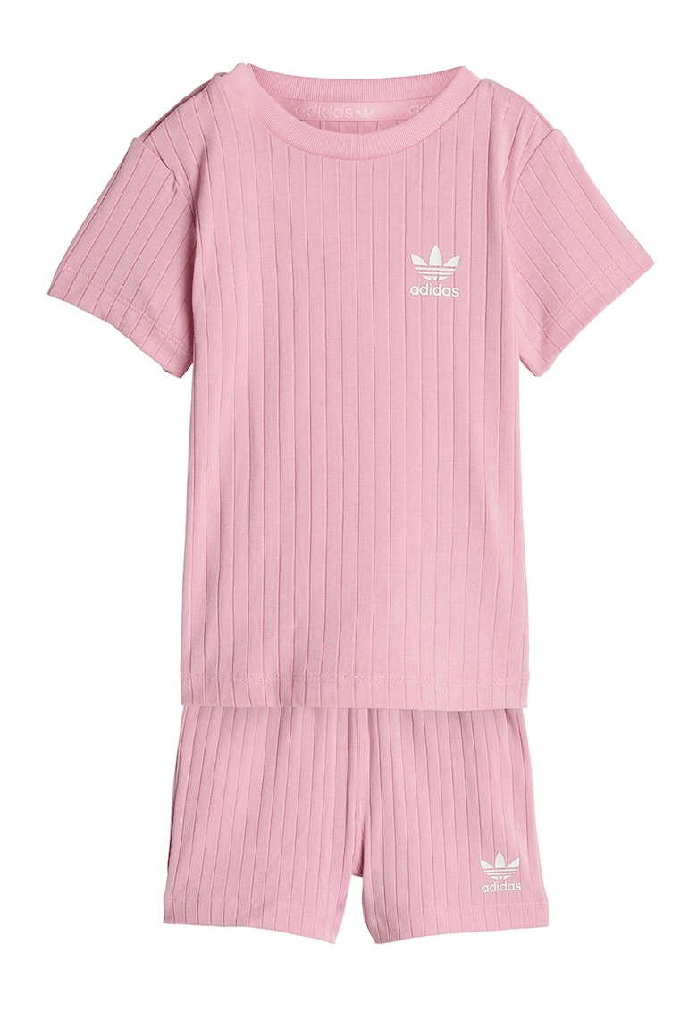 Set de pantaloni scurti si tricou din amestec de modal cu striatii - Roz deschis