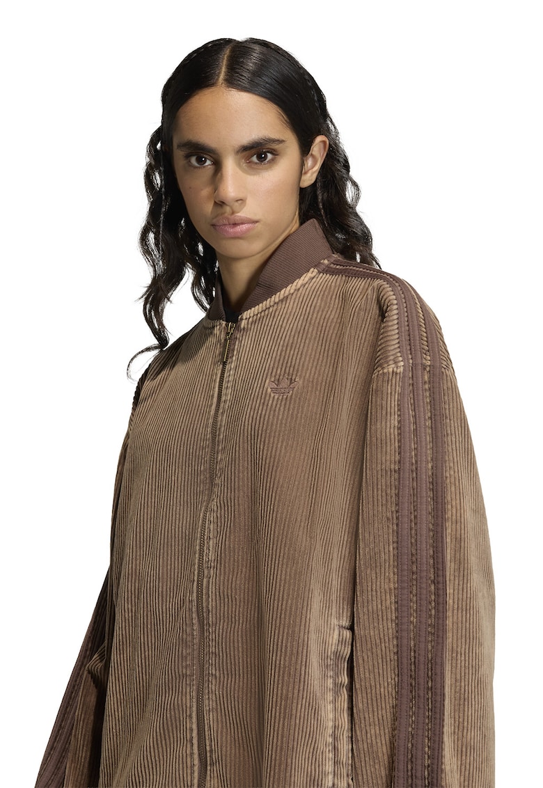 Bluza de trening cu striatii si fermoar - Maro deschis