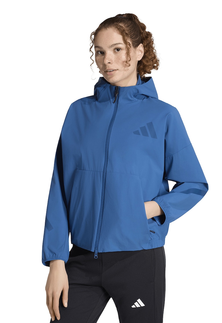 Hanorac cu fermoar si buzunare laterale - Albastru