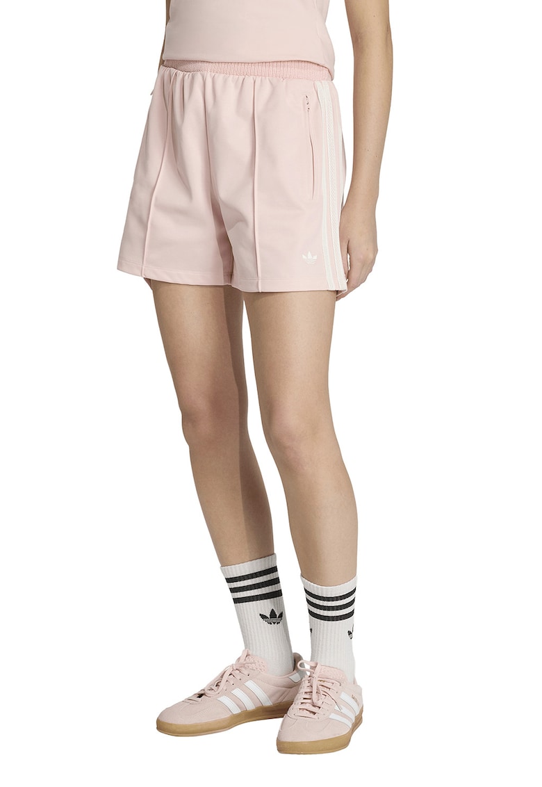 Pantaloni scurti cu talie elastica si buzunare cu fermoar - Roz pal
