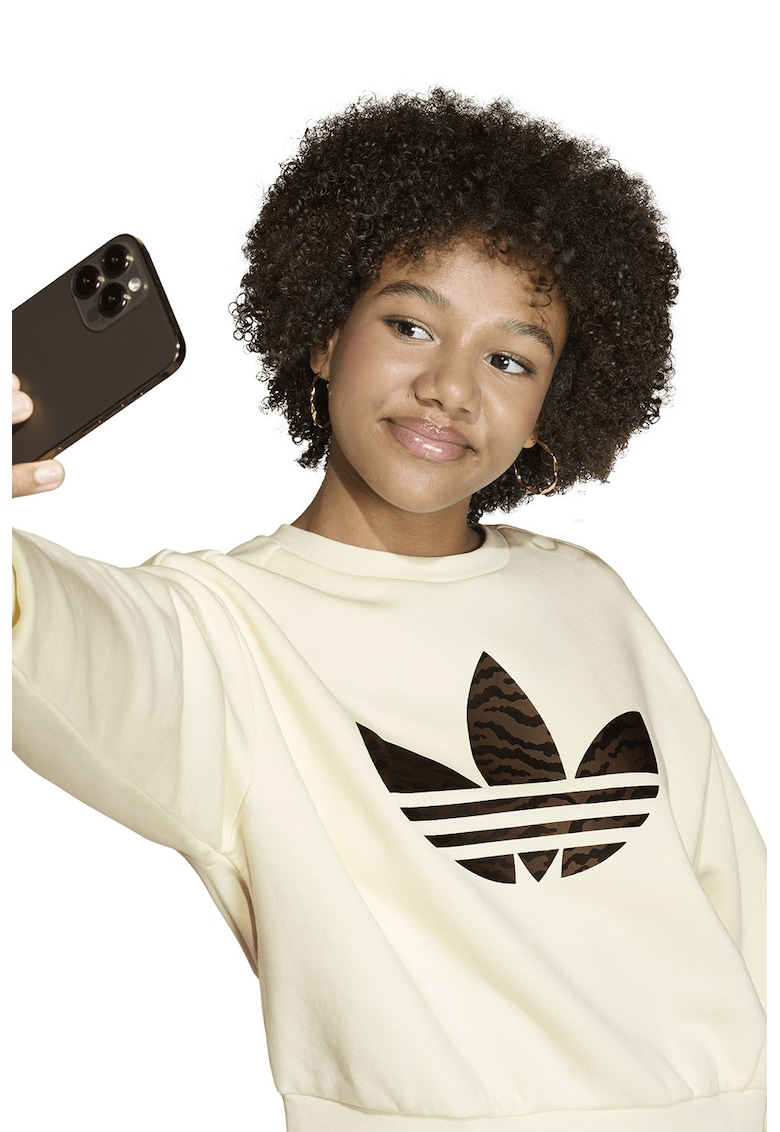 Bluza de trening cu imprimeu logo - Maro inchis/Bej deschis