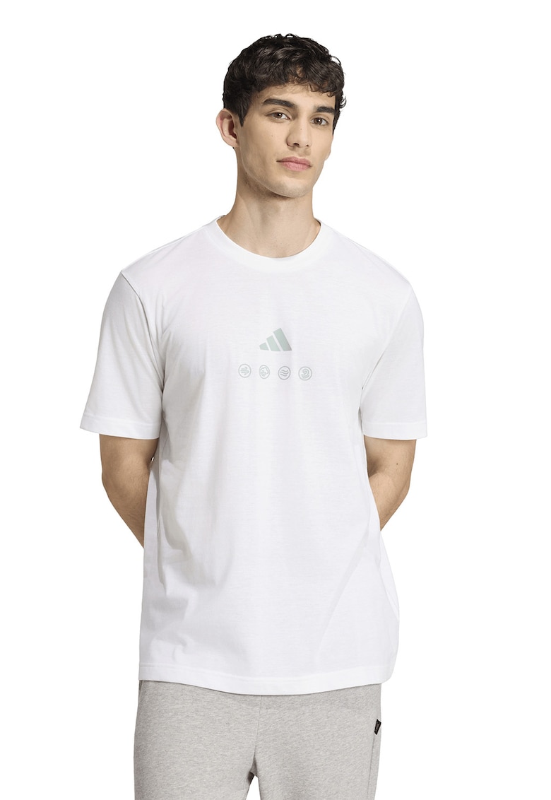 Tricou cu decolteu la baza gatului si imprimeu pe partea din spate - Negru stins/Gri cenusiu/Alb optic