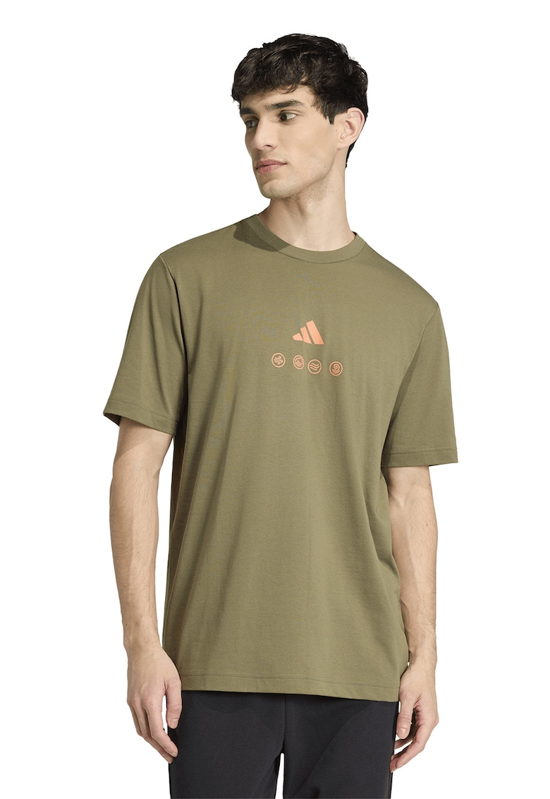 Tricou cu decolteu la baza gatului si imprimeu pe partea din spate - Portocaliu/Verde masliniu