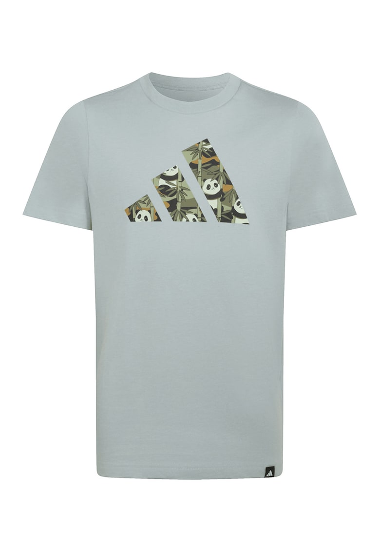 Tricou de bumbac cu imprimeu pe piept Panda Camo - Verde pal