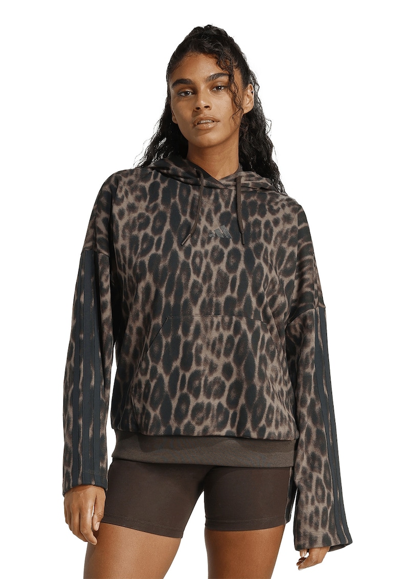 Hanorac cu animal print si buzunar kangaroo - Maro inchis/Maro deschis