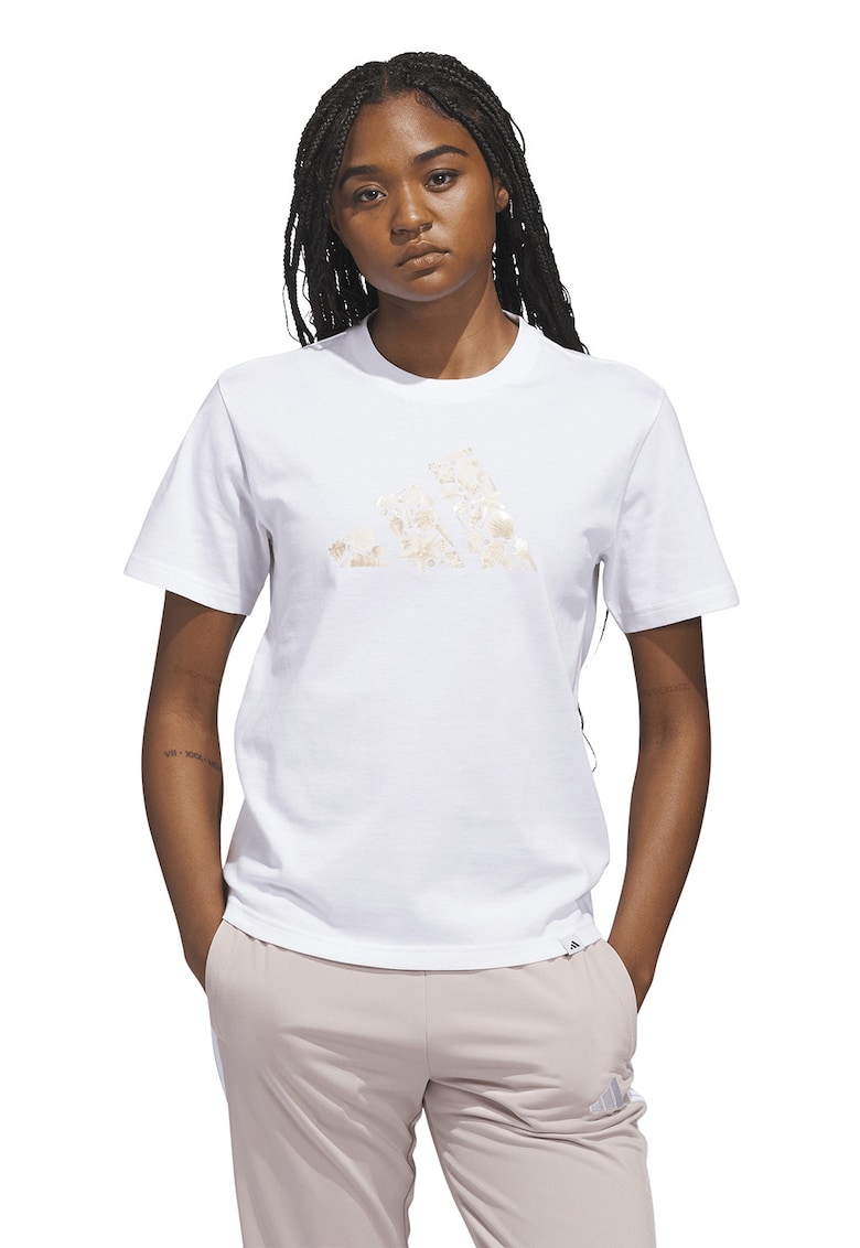 Tricou din bumbac cu imprimeu logo - Bej/Alb optic