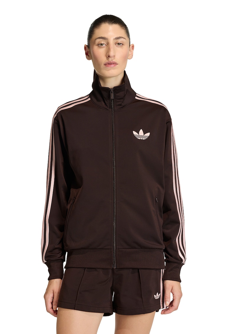 Bluza de trening cu fermoar si logo - Maro/Roz deschis