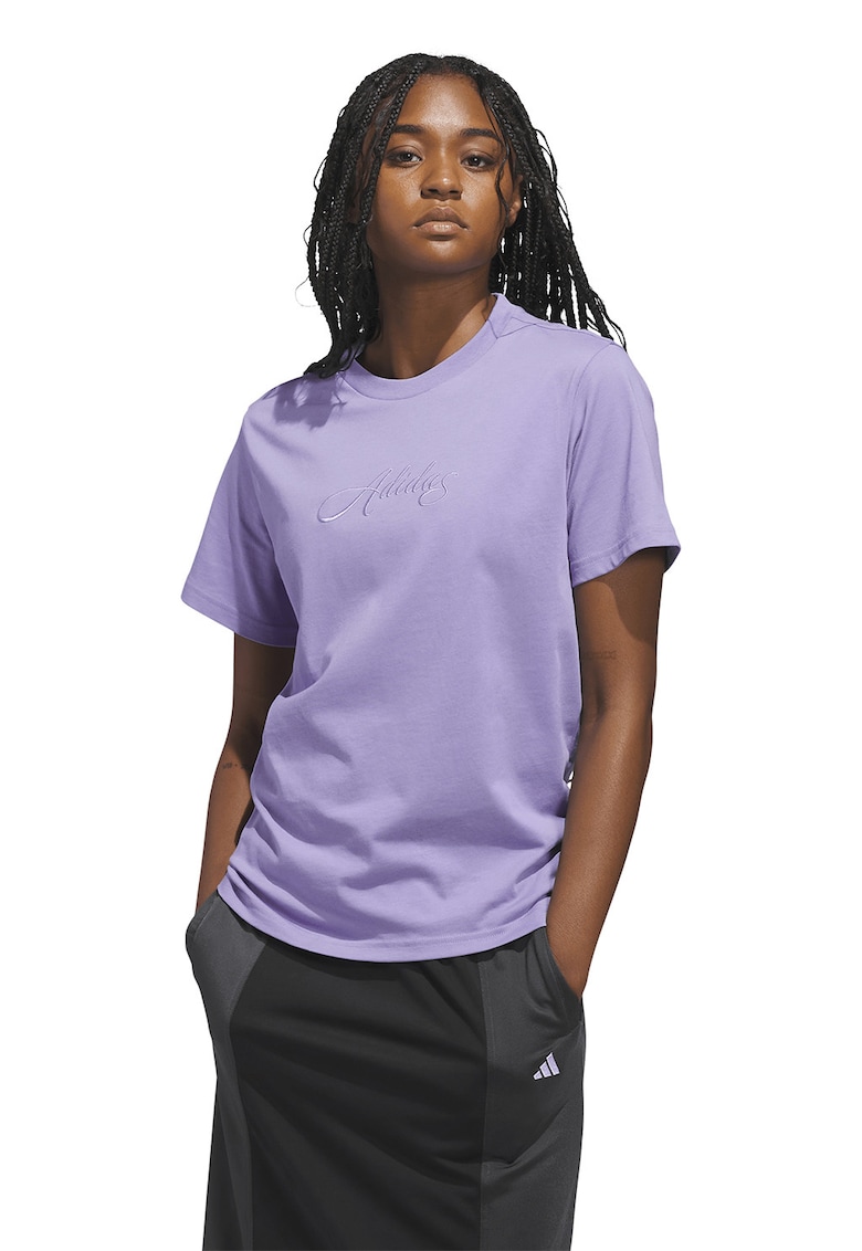 Tricou din bumbac cu logo Cursive - Violet deschis