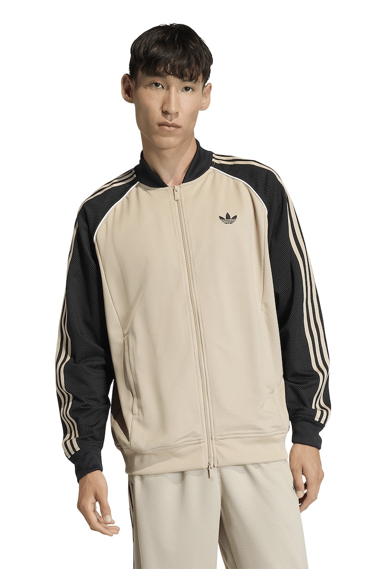 Bluza de trening cu fermoar si guler baseball SST - Negru/Bej inchis