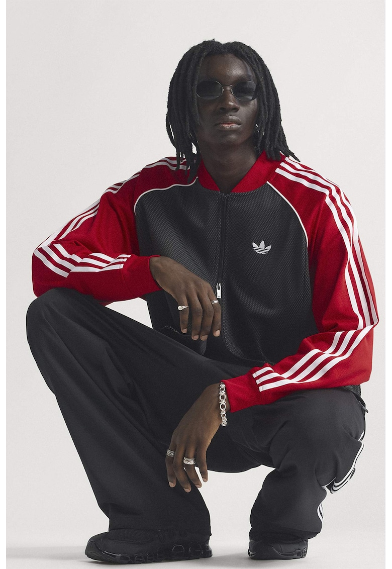 Bluza de trening cu fermoar si guler baseball SST - Rosu/Alb/Negru