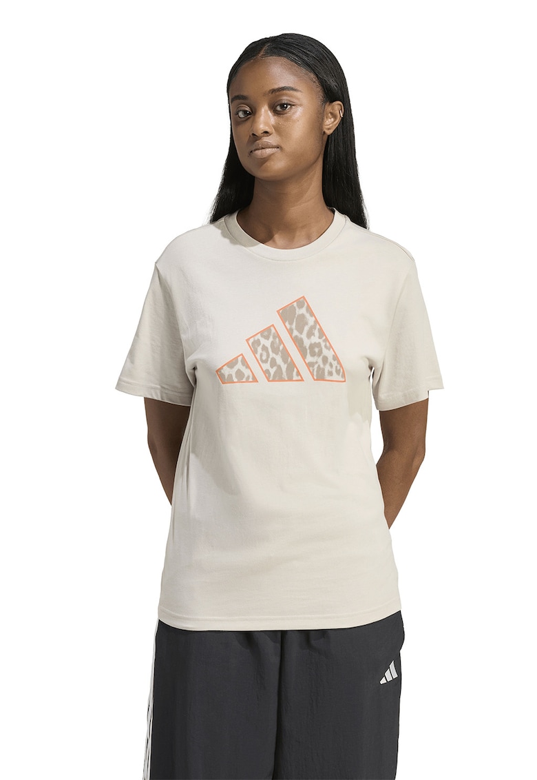 Tricou cu decolteu la baza gatului si logo - Portocaliu mandarina/Bej inchis/Maro camel