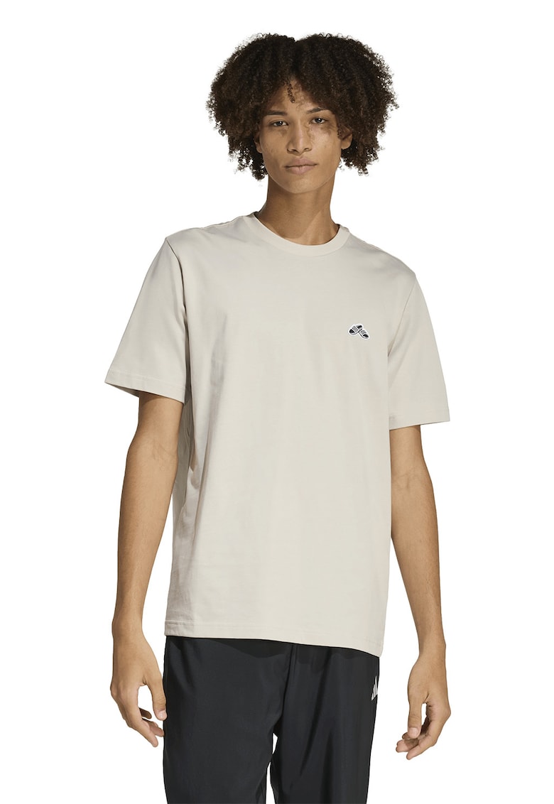 Tricou de bumbac cu detaliu grafic - Maro nisip