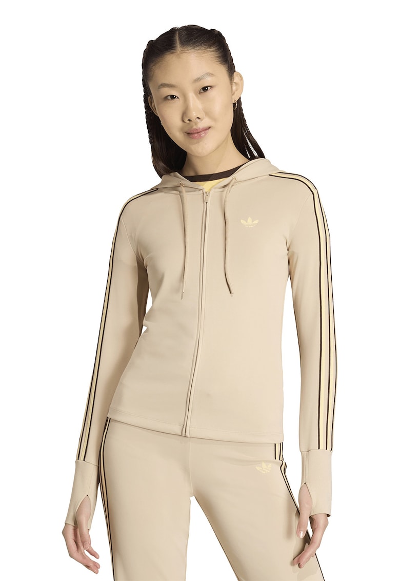 Hanorac slim fit cu fermoar si anouri pentru degetul mare - Galben deschis/Maro nisip