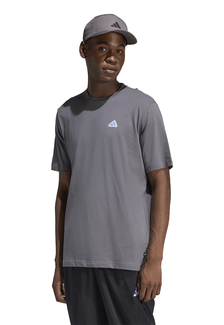 Tricou cu decolteu la baza gatului si logo Icon - Gri