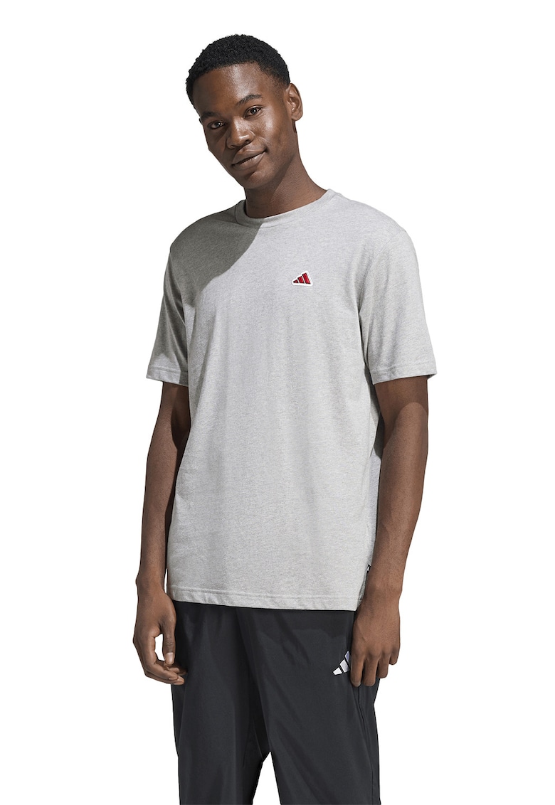 Tricou cu decolteu la baza gatului si logo Icon - Gri deschis melange