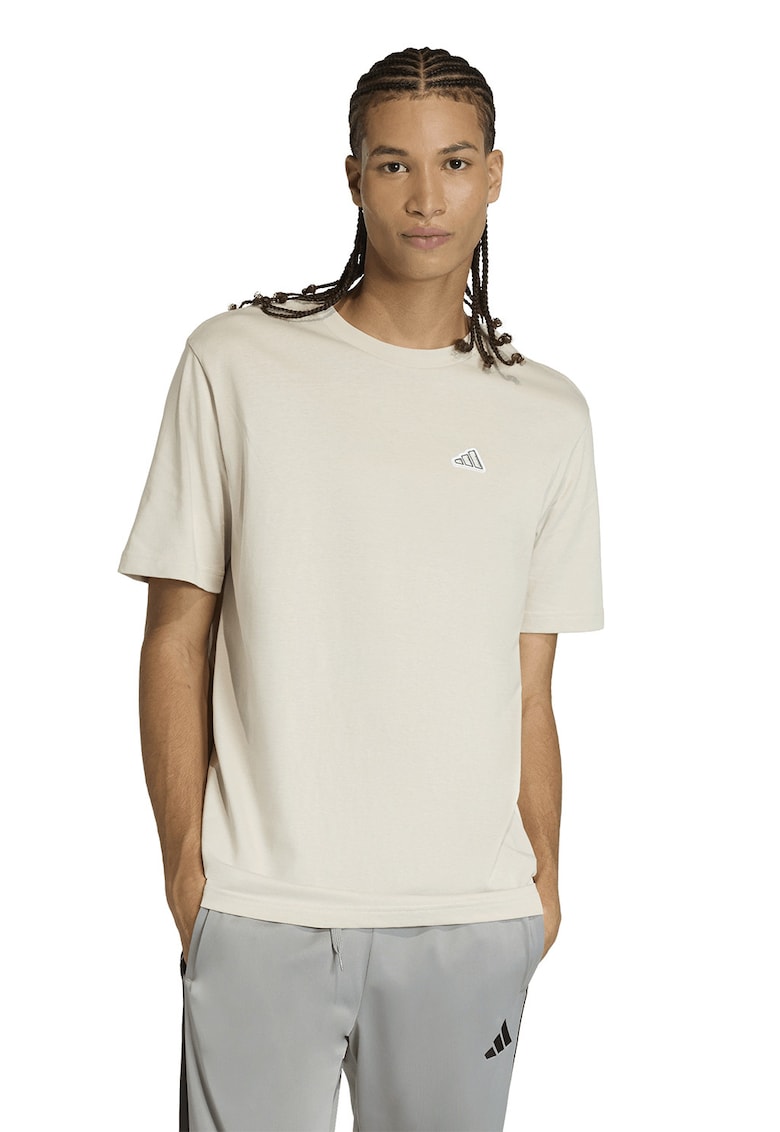 Tricou cu decolteu la baza gatului si logo Icon - Bej inchis