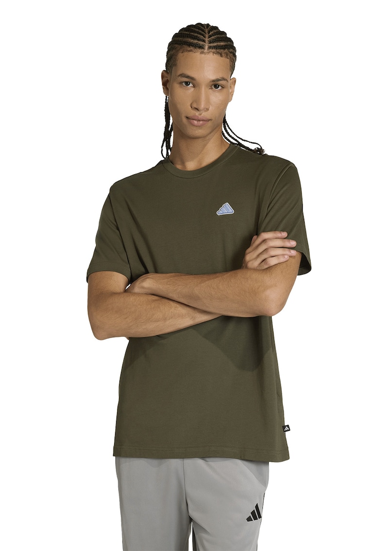 Tricou cu decolteu la baza gatului si logo Icon - Kaki inchis