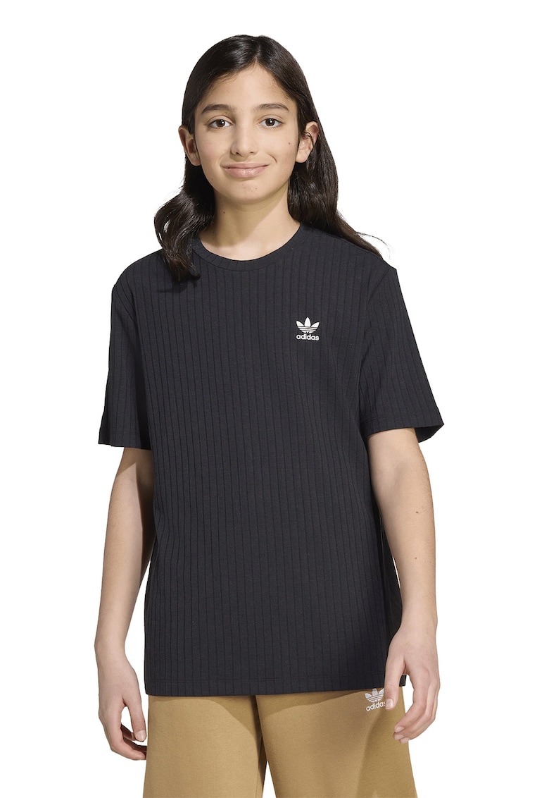 Tricou striat lejer cu logo - Negru