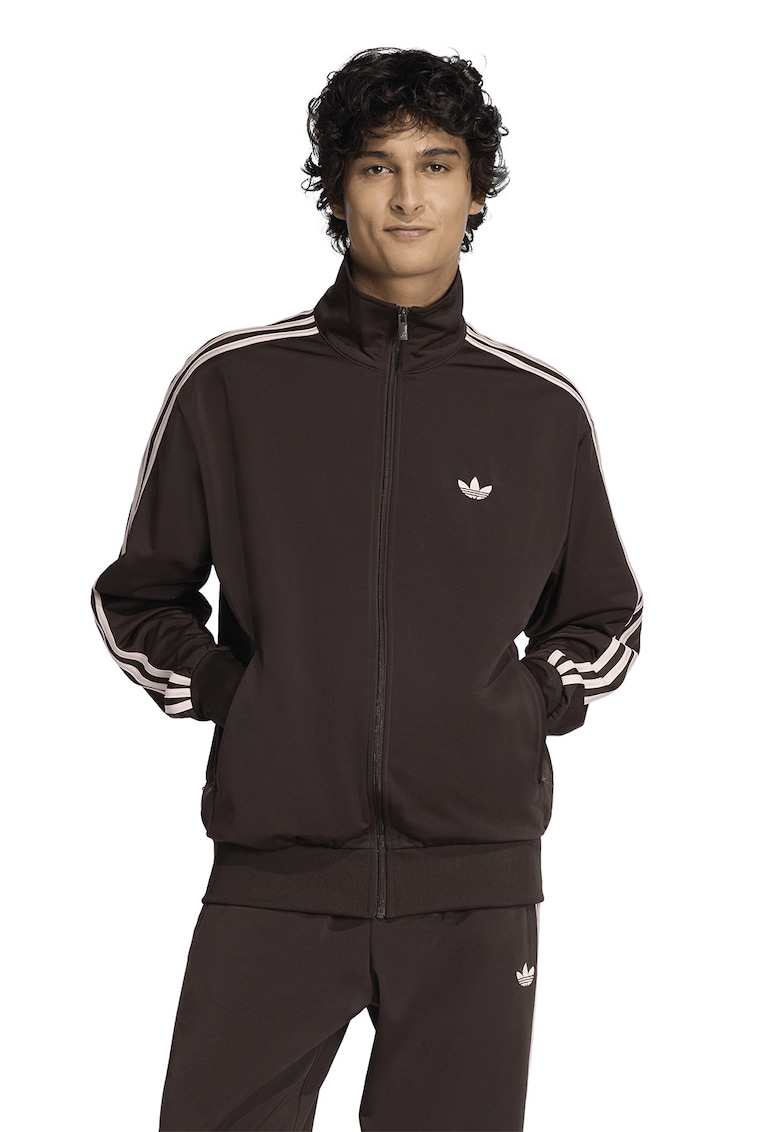 Bluza de trening cu fermoar si guler inalt Firebird - Maro inchis/Roz pal