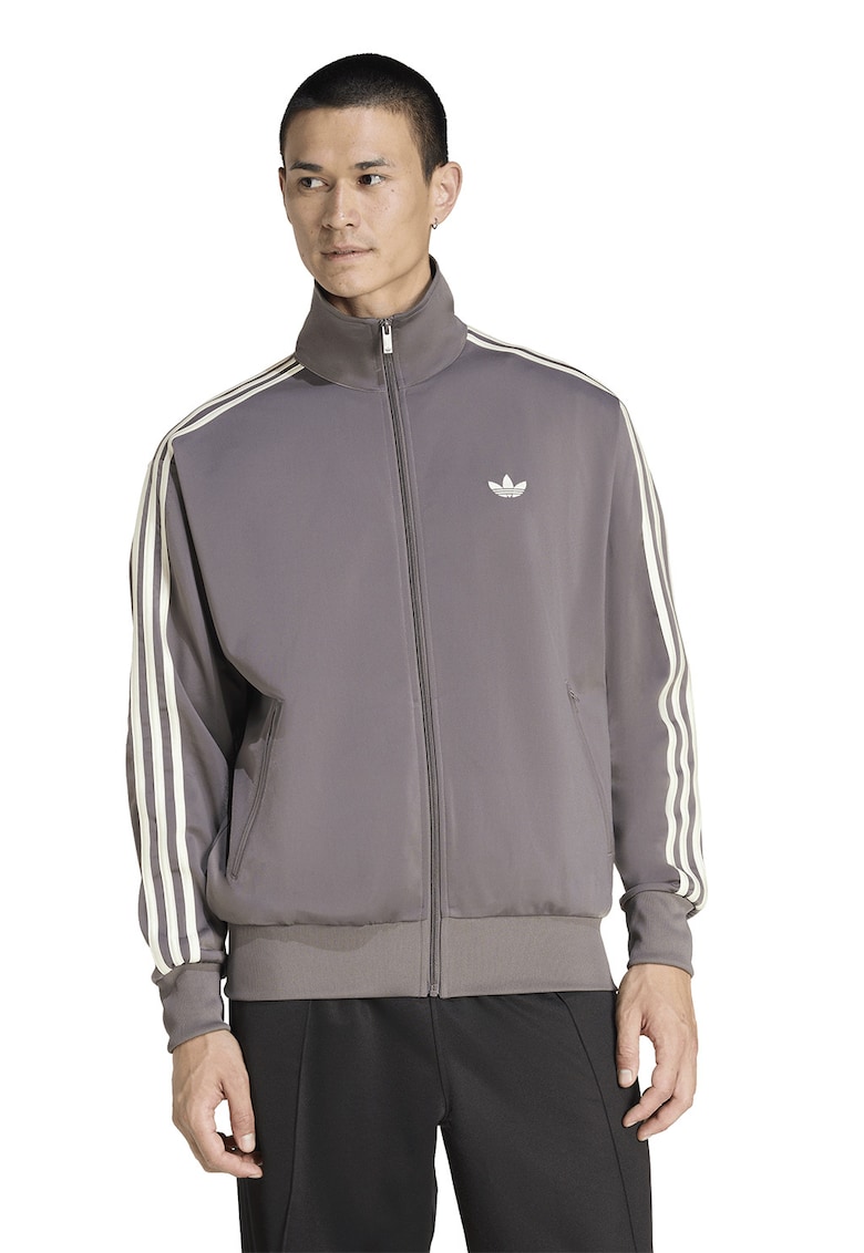 Bluza de trening cu fermoar si guler inalt Firebird - Maro taupe/Alb murdar