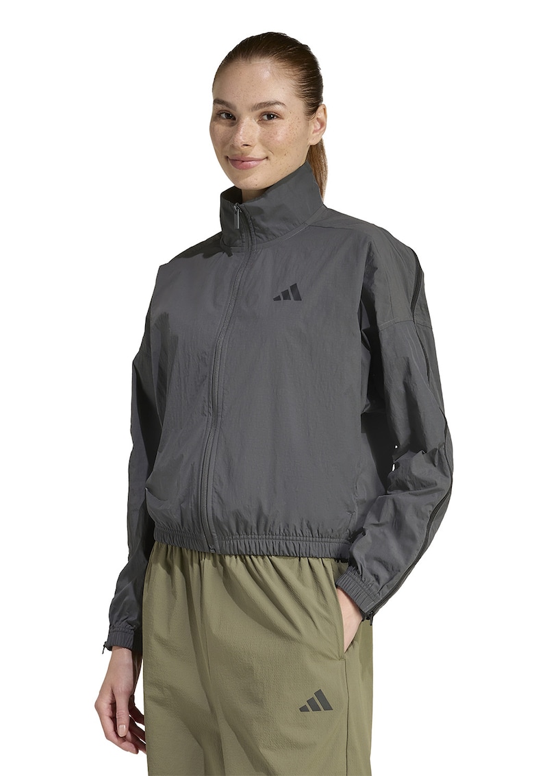 Bluza de trening cu fermoar si logo - Gri inchis