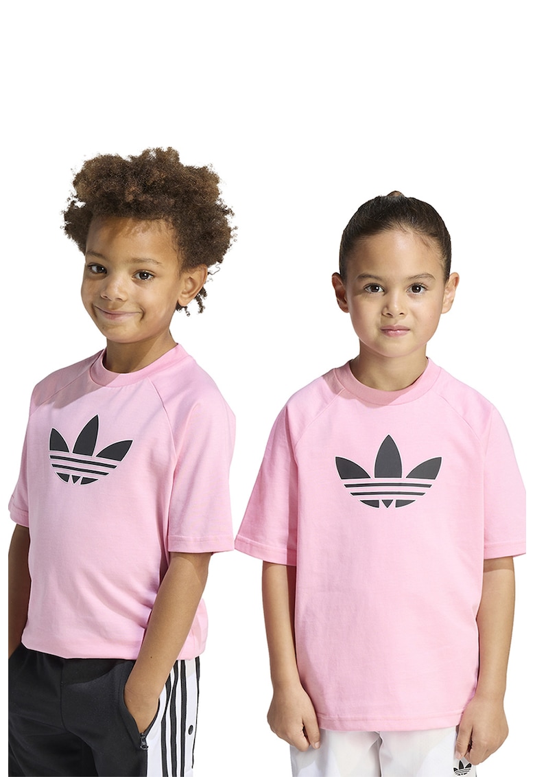 Tricou de bumbac cu maneci raglan - Negru - Roz deschis -