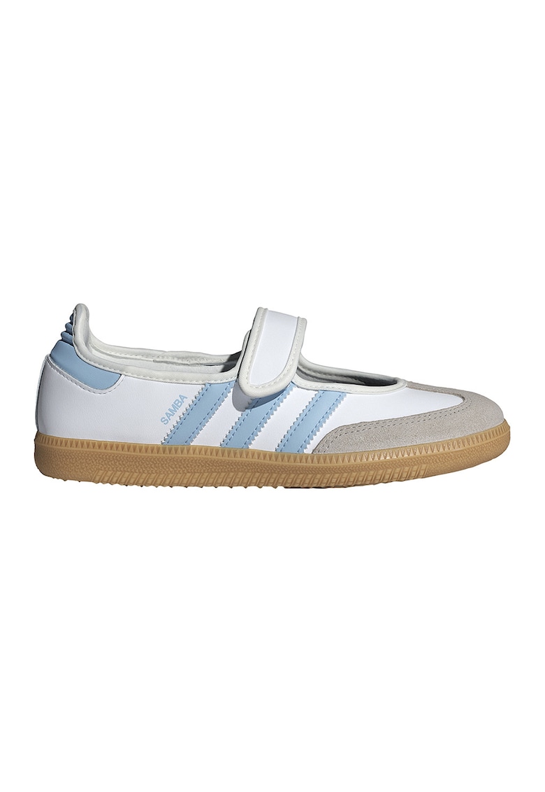 Balerini Samba din piele cu bareta cu inchidere velcro - Alb optic/Albastru deschis