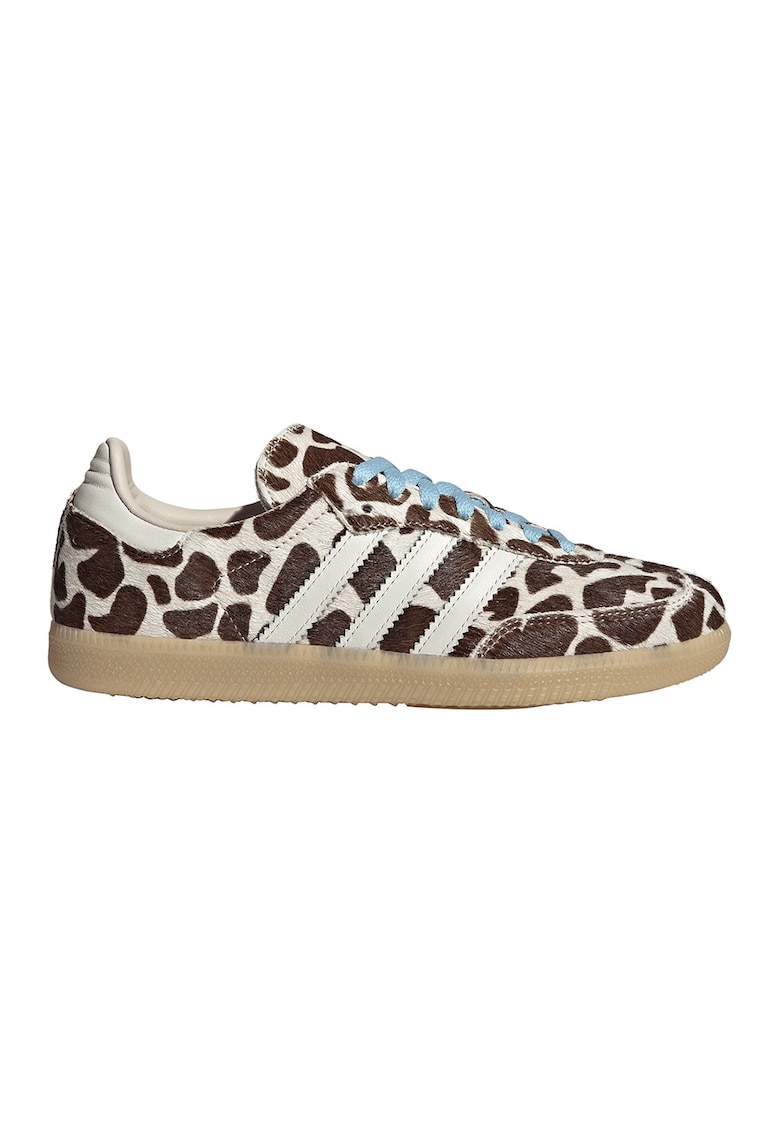 Pantofi sport Samba din piele cu par scurt si model vacuta - Alb fildes/Maro