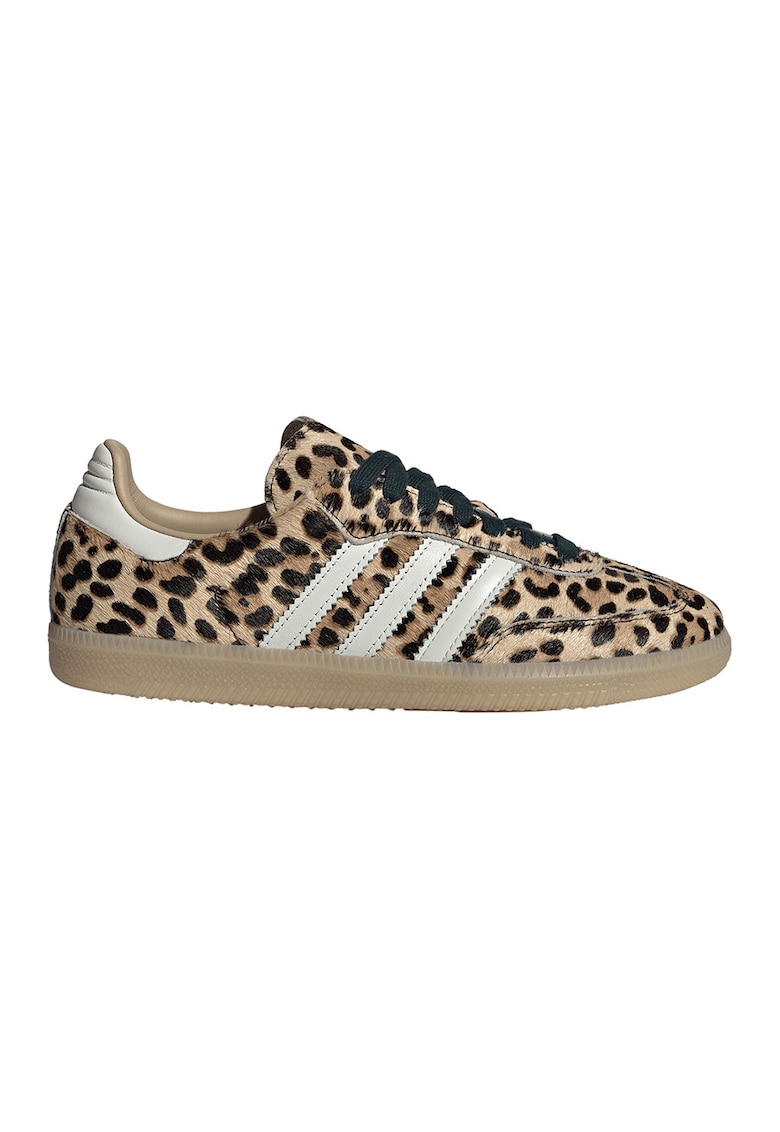 Pantofi sport din piele cu par scurt si model leopard Samba - Maro inchis/Bej/Alb murdar