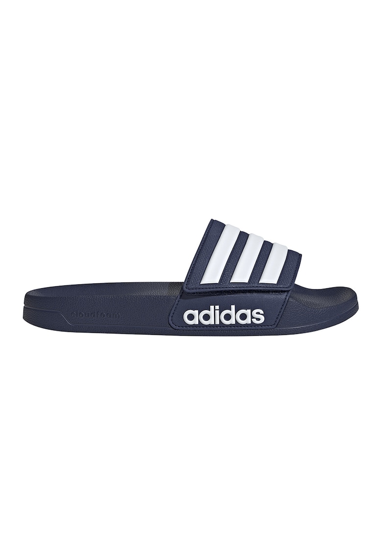 Papuci cu logo Adilette - Albastru inchis/Alb optic