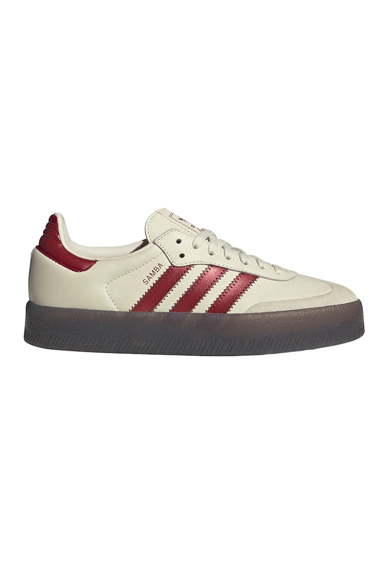 Pantofi sport Sambae din piele si piele intoarsa - Alb fildes/Rosu inchis