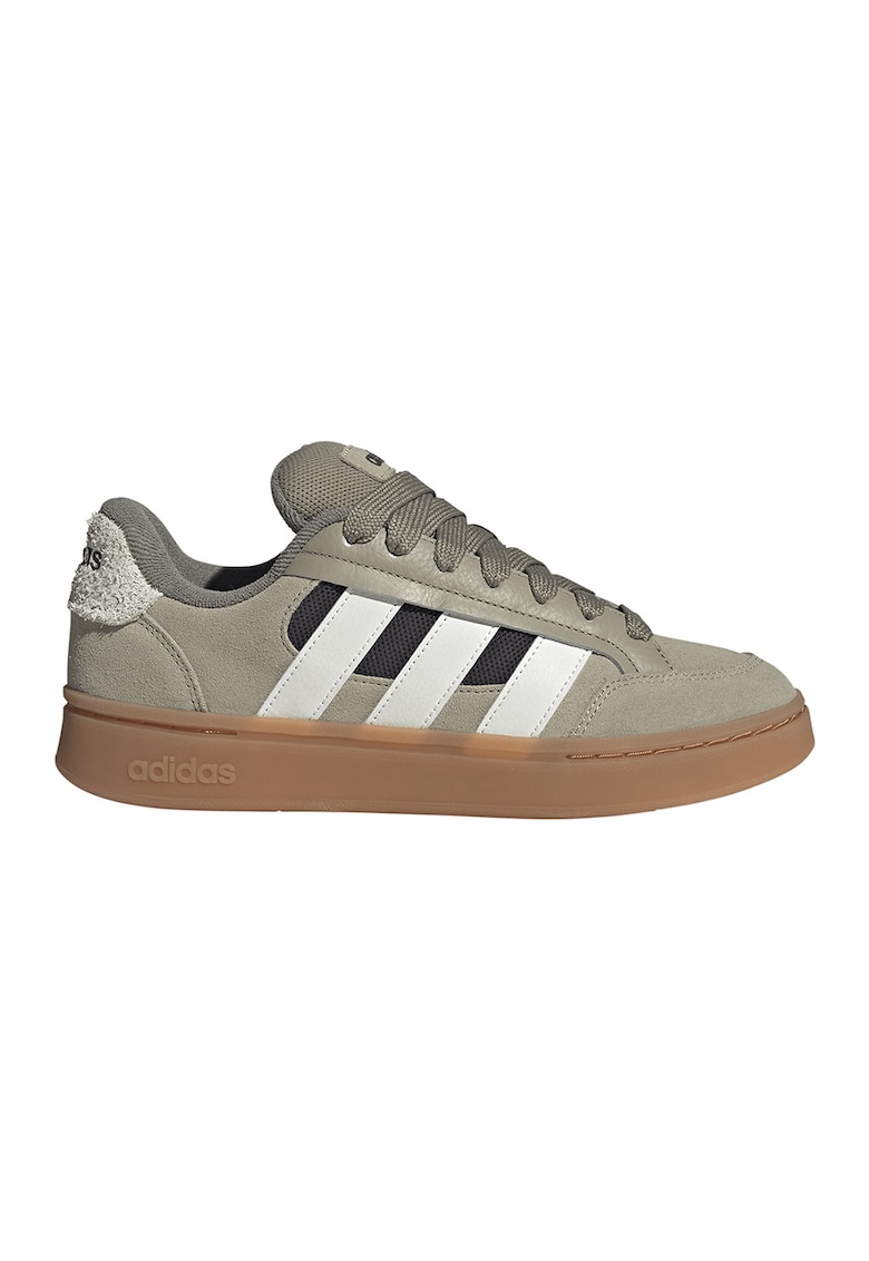 Pantofi sport Grand Court Alpha din piele intoarsa cu cusaturi contrastante - Alb/Negru/Maro taupe deschis