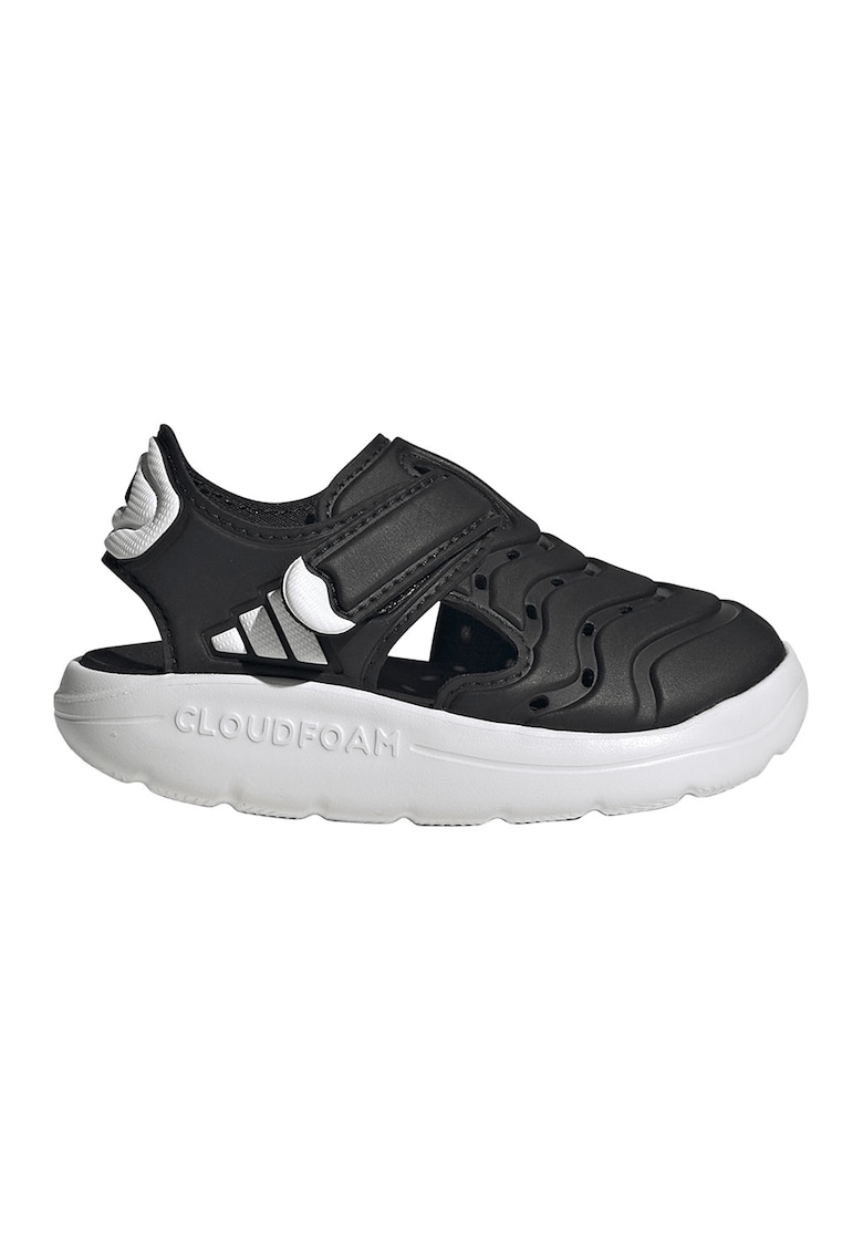 Sandale din piele ecologica cu velcro - Alb/Negru