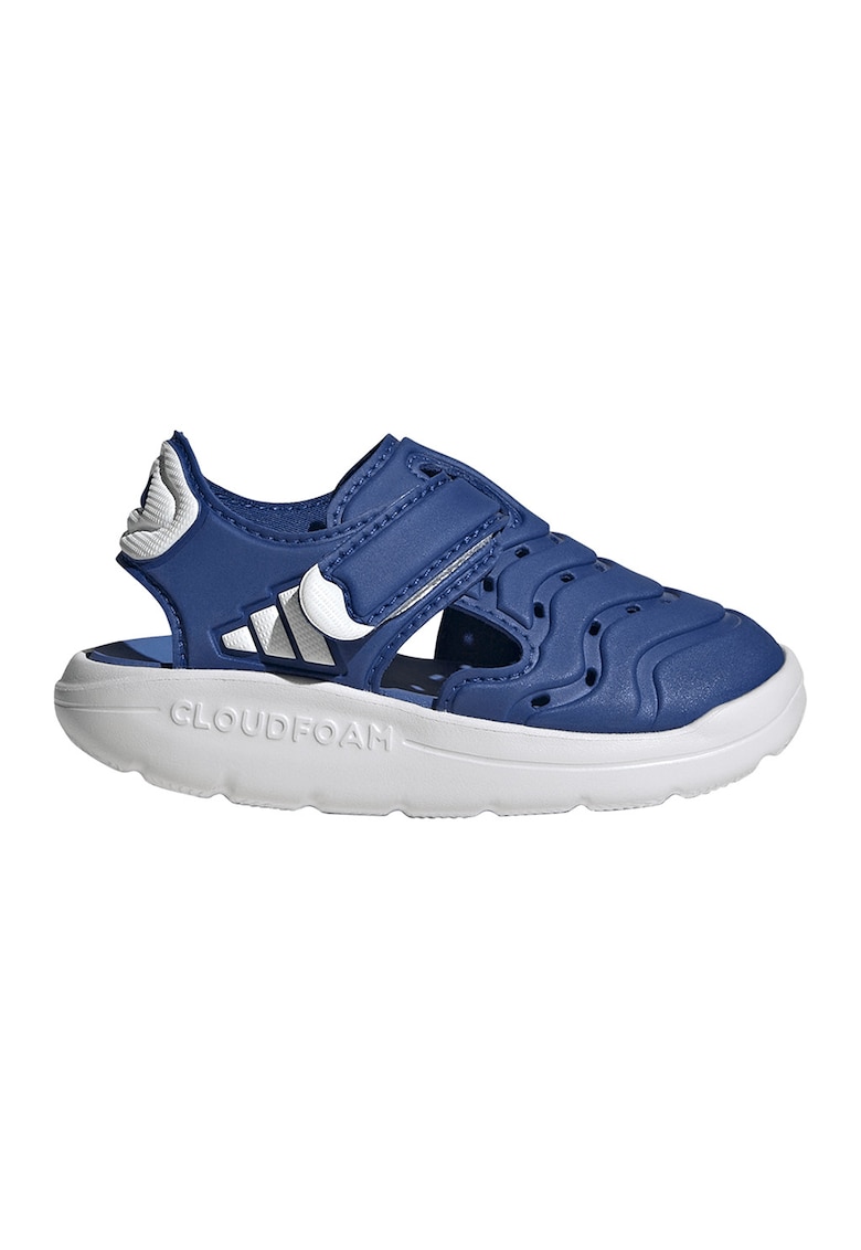 Sandale din piele ecologica cu velcro - Alb/Albastru
