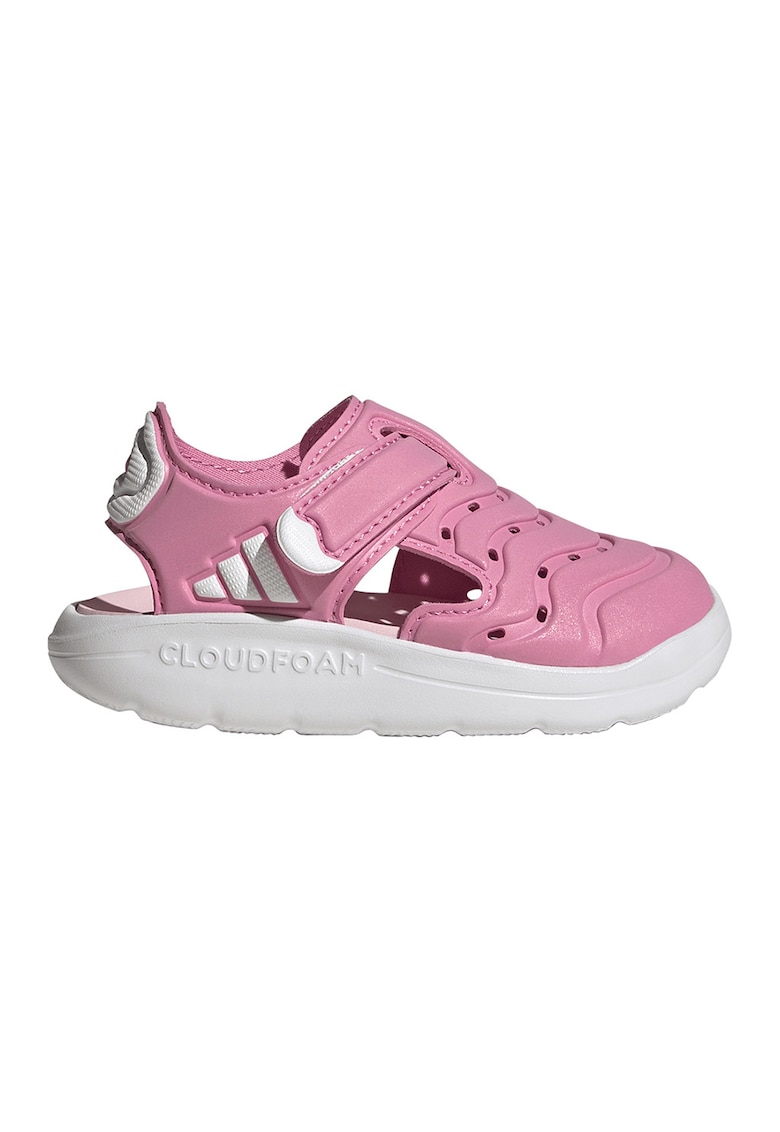Sandale din piele ecologica cu velcro - Alb/Roz