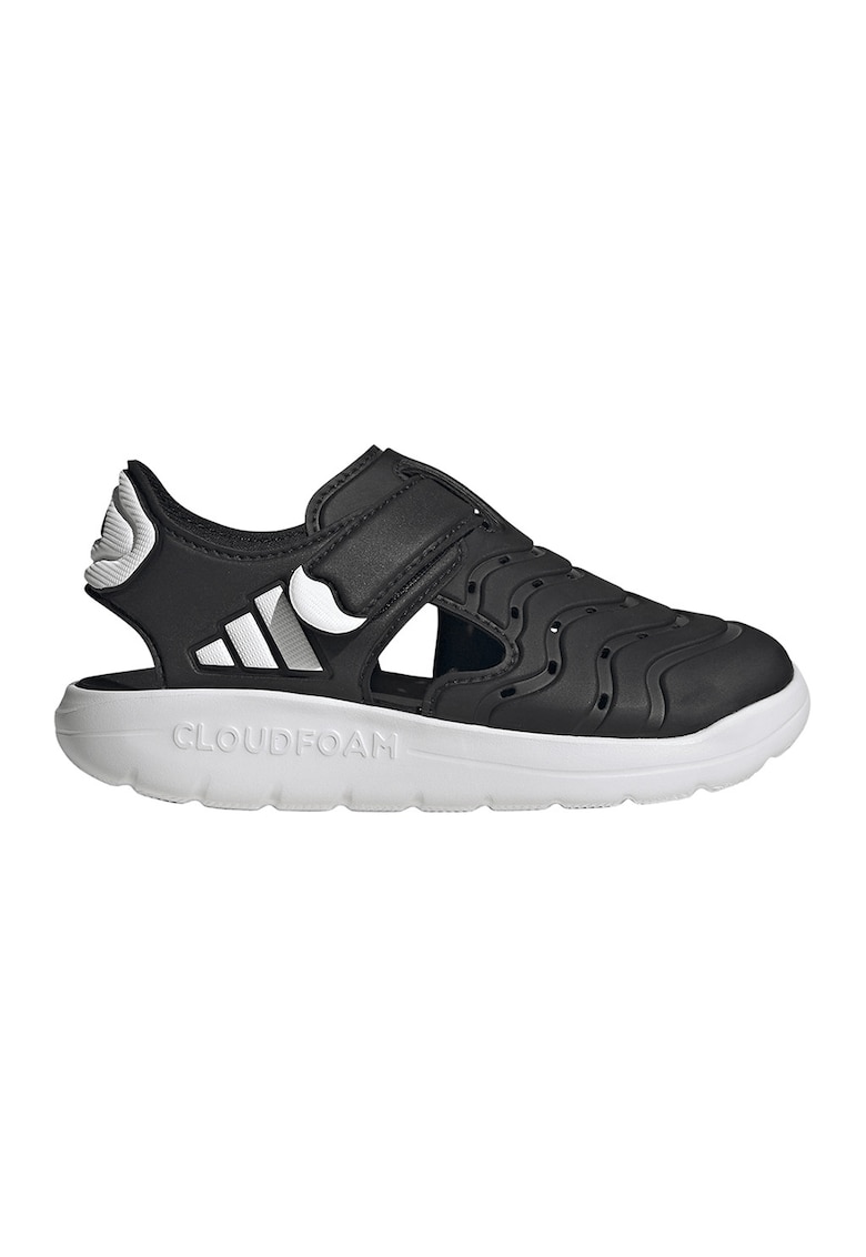 Sandale din piele ecologica cu velcro - Alb/Negru