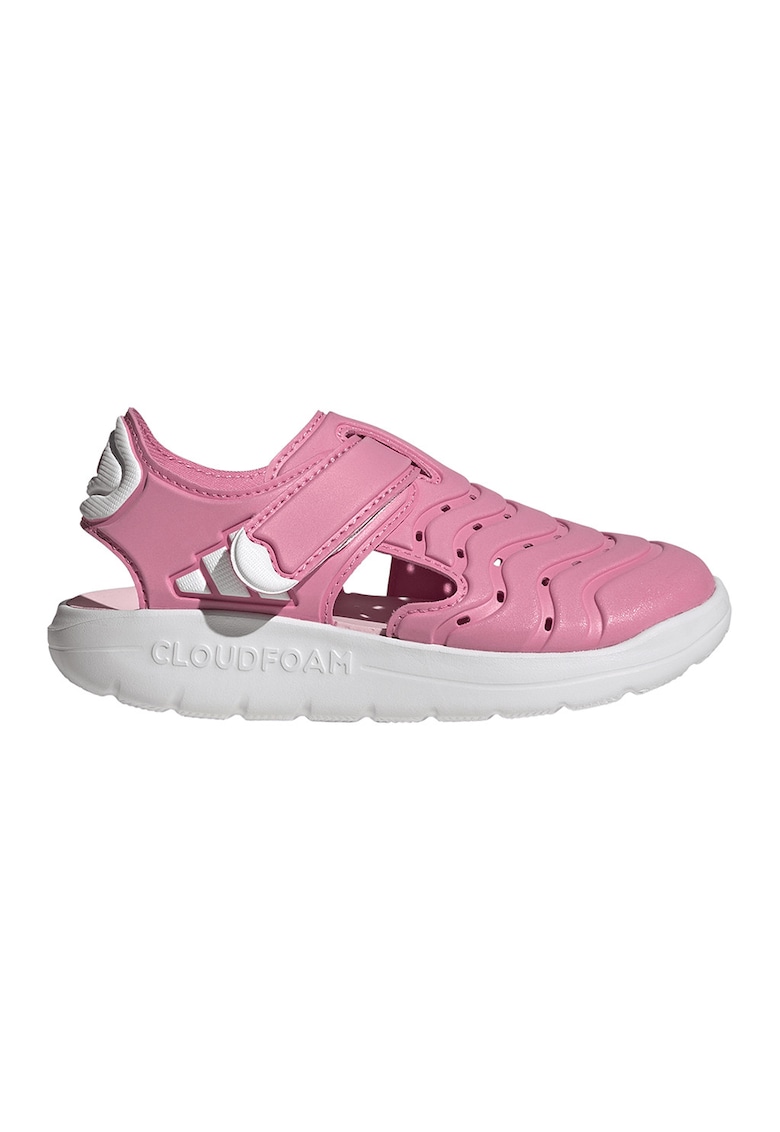 Sandale din piele ecologica cu velcro - Alb/Roz