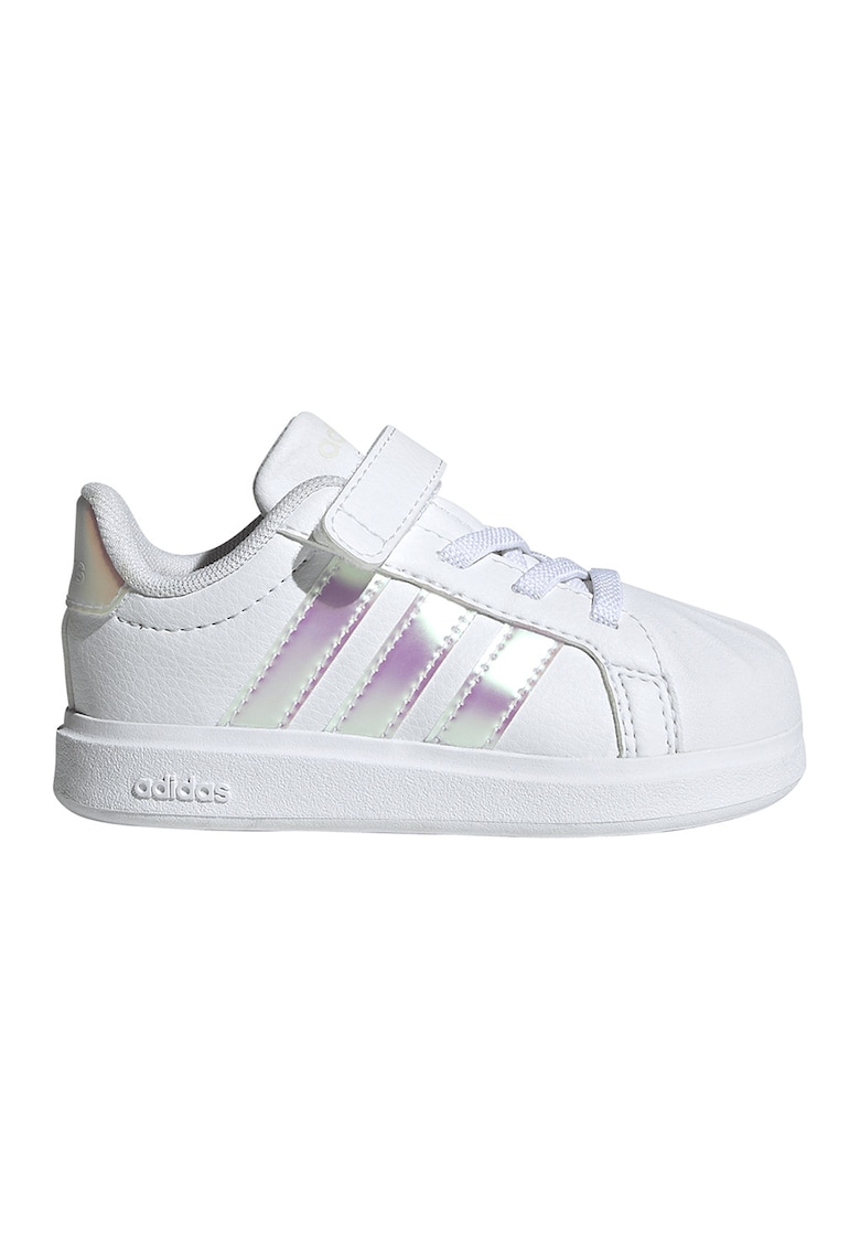 Pantofi sport Street Talk din piele ecologica cu sireturi elastice - Alb/Argintiu