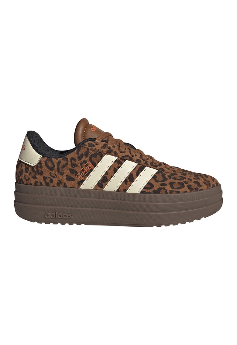 Pantofi sport flatform de piele intoarsa cu animal print VL Court - Maro inchis/Caramel - adidas Sportswear - imagine 1