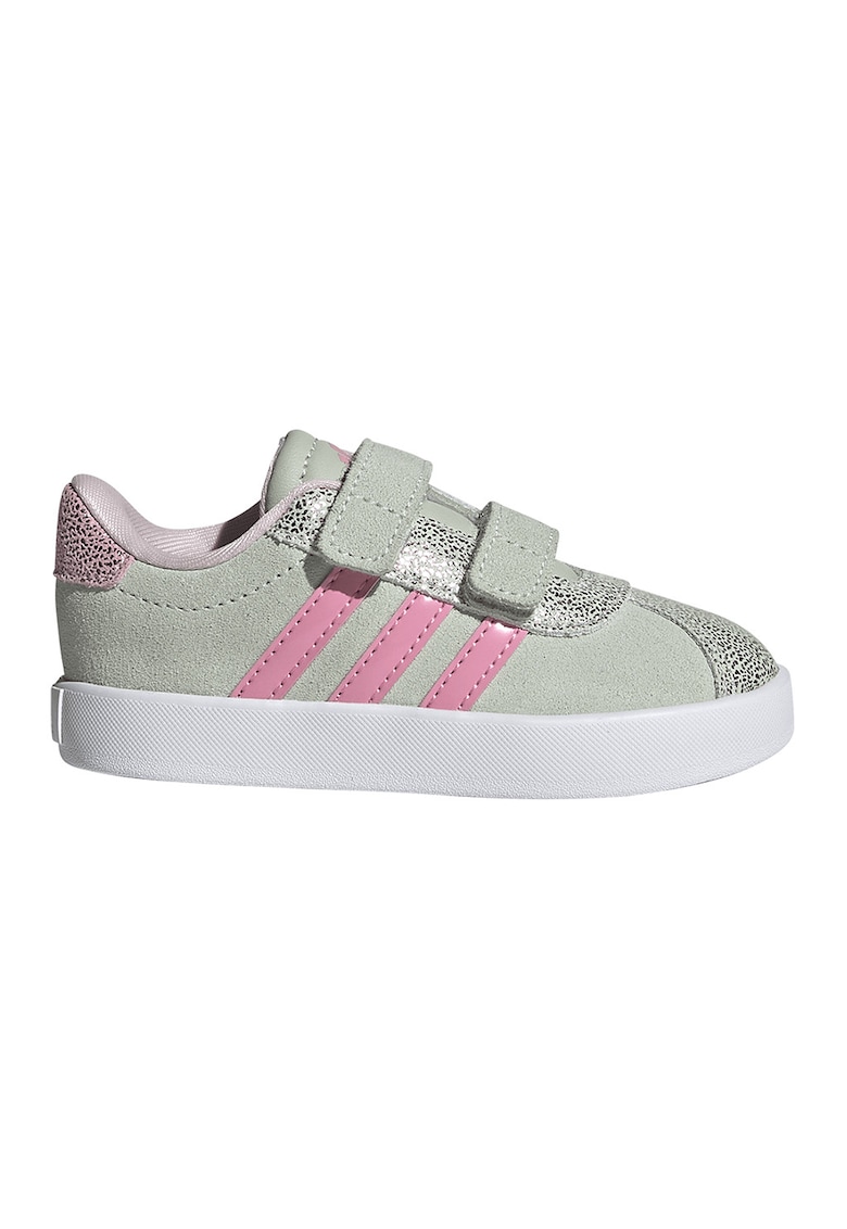 Pantofi sport VL Court 3.0 din piele intoarsa si piele cu velcro - Roz deschis/Verde pal